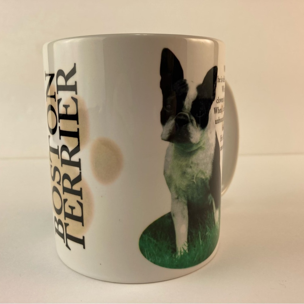 Boston Terrier Dog Ceramic Mug Coffee Cup - White with Black and Green Accent